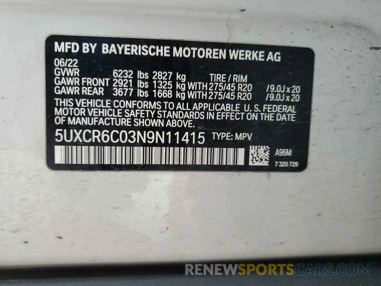 15 Photograph of a damaged car 5UXCR6C03N9N11415 BMW X5 2022