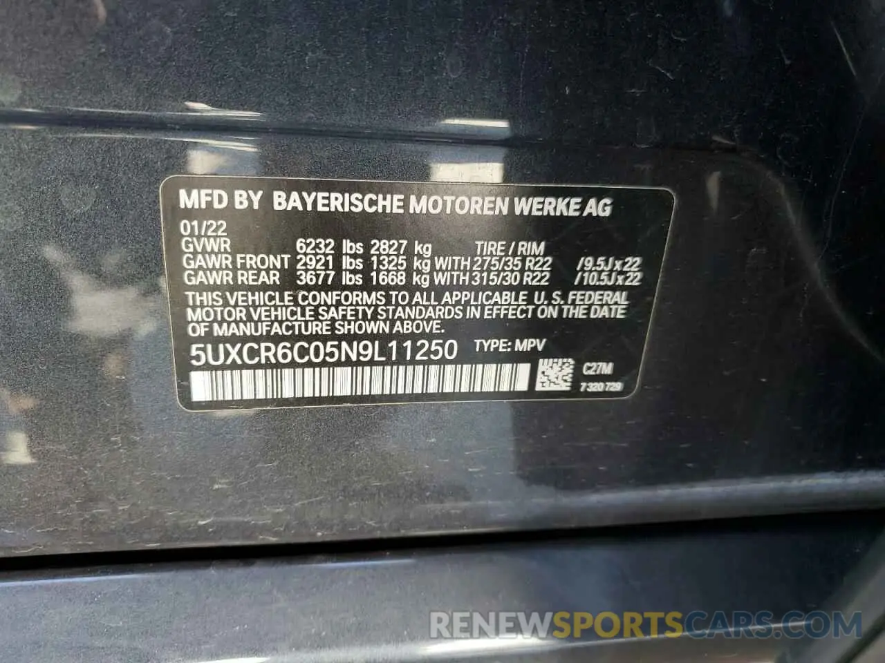 13 Photograph of a damaged car 5UXCR6C05N9L11250 BMW X5 2022