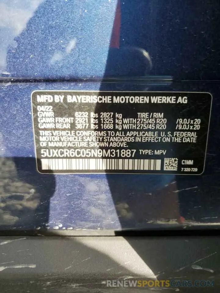 13 Photograph of a damaged car 5UXCR6C05N9M31887 BMW X5 2022