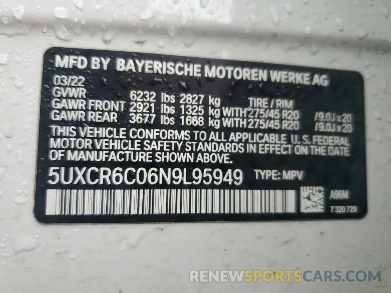 14 Photograph of a damaged car 5UXCR6C06N9L95949 BMW X5 2022
