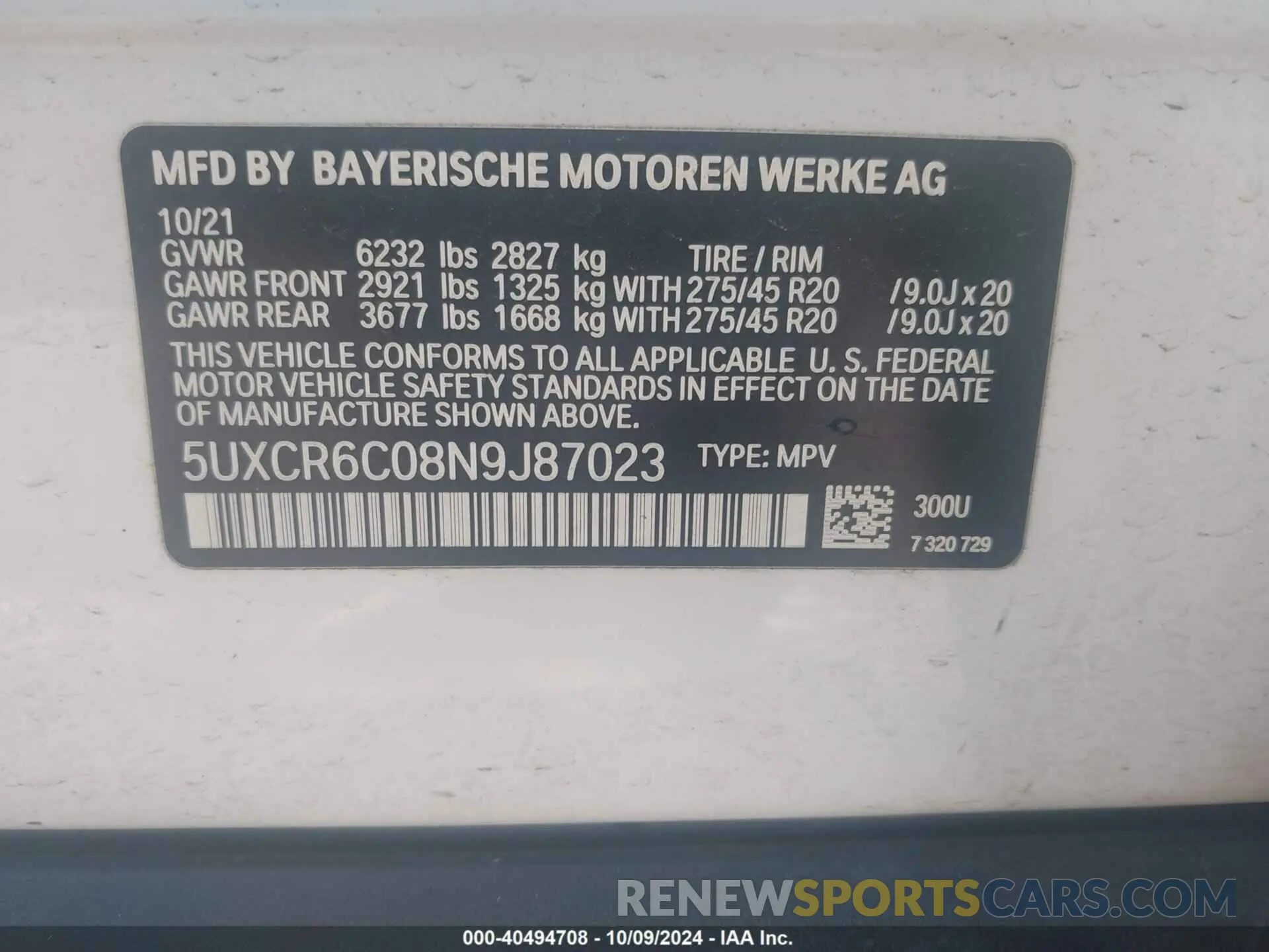 9 Photograph of a damaged car 5UXCR6C08N9J87023 BMW X5 2022