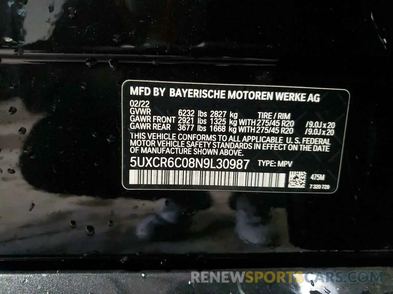 14 Photograph of a damaged car 5UXCR6C08N9L30987 BMW X5 2022