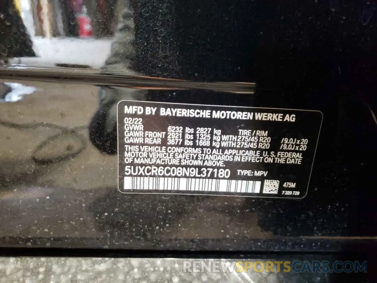 10 Photograph of a damaged car 5UXCR6C08N9L37180 BMW X5 2022