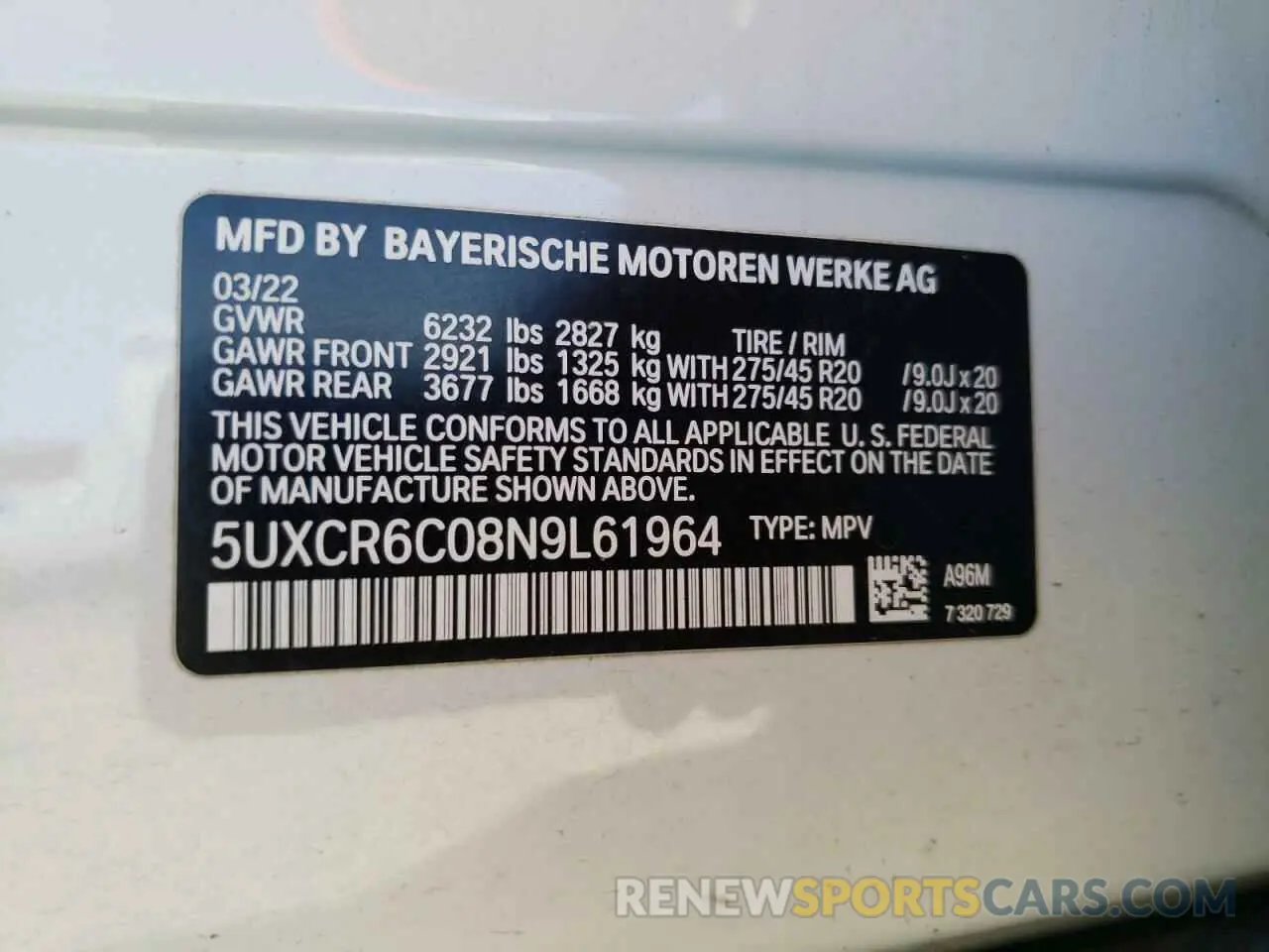 12 Photograph of a damaged car 5UXCR6C08N9L61964 BMW X5 2022