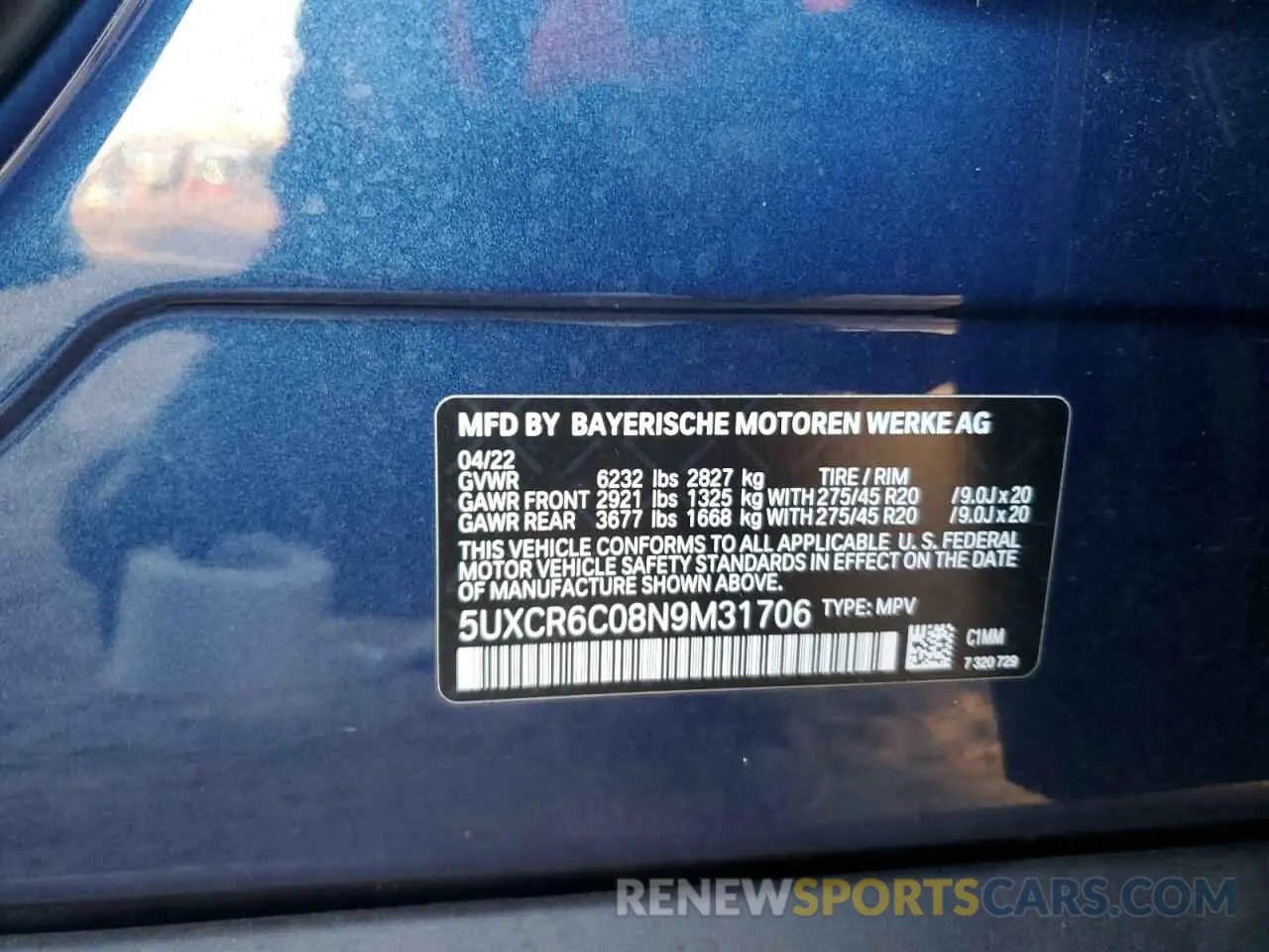 14 Photograph of a damaged car 5UXCR6C08N9M31706 BMW X5 2022