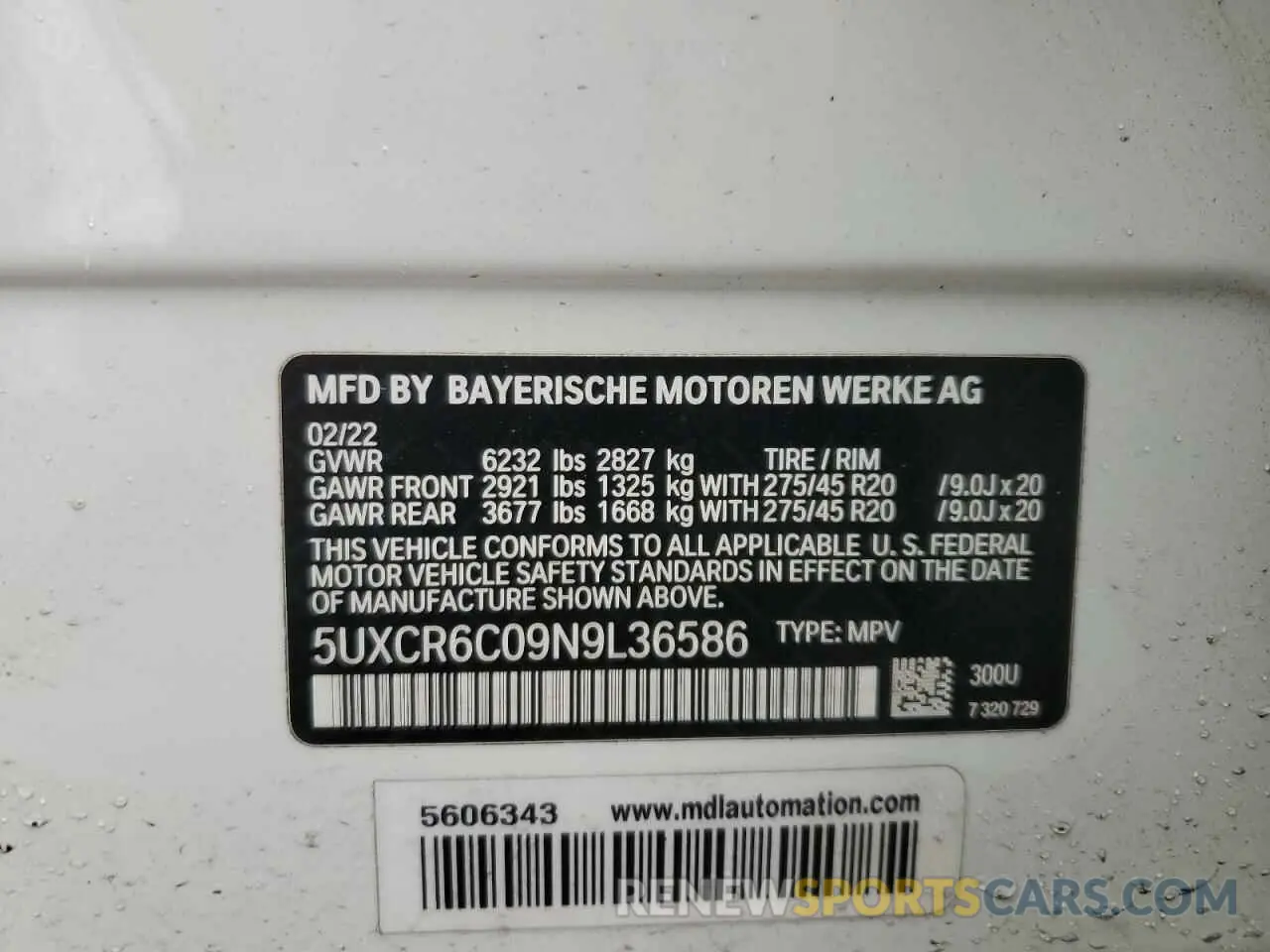 13 Photograph of a damaged car 5UXCR6C09N9L36586 BMW X5 2022