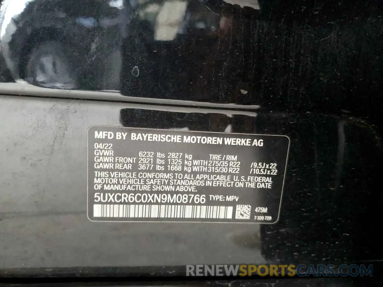 13 Photograph of a damaged car 5UXCR6C0XN9M08766 BMW X5 2022