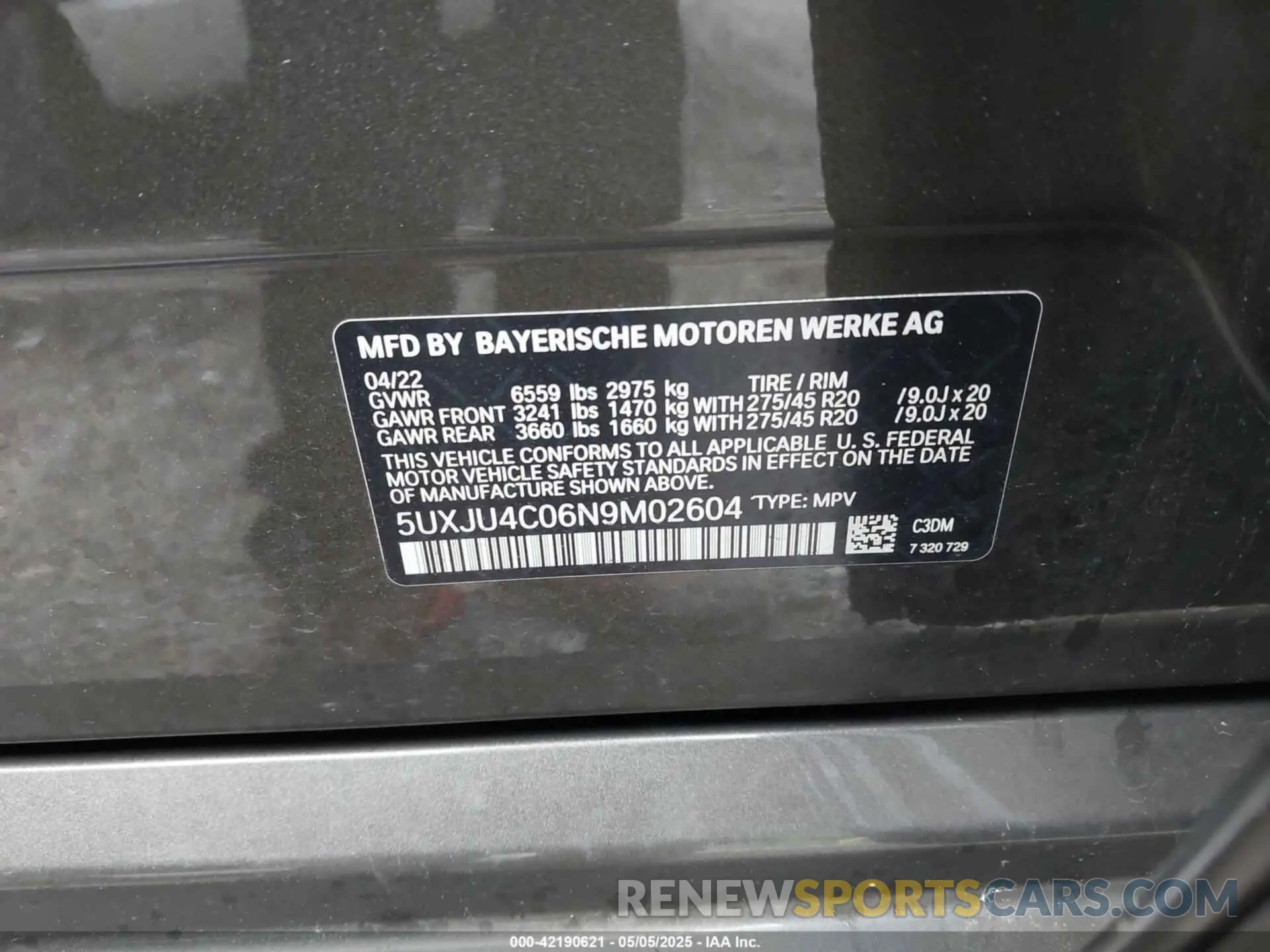 9 Photograph of a damaged car 5UXJU4C06N9M02604 BMW X5 2022