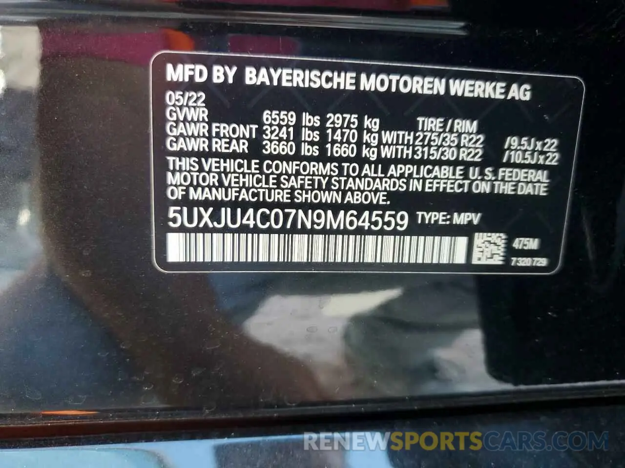 14 Photograph of a damaged car 5UXJU4C07N9M64559 BMW X5 2022