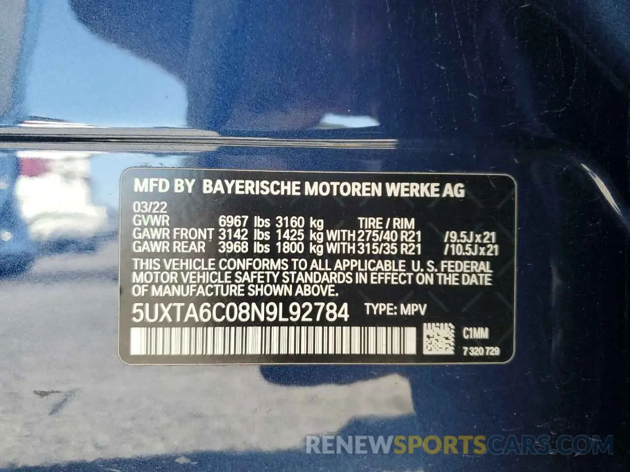 13 Photograph of a damaged car 5UXTA6C08N9L92784 BMW X5 2022