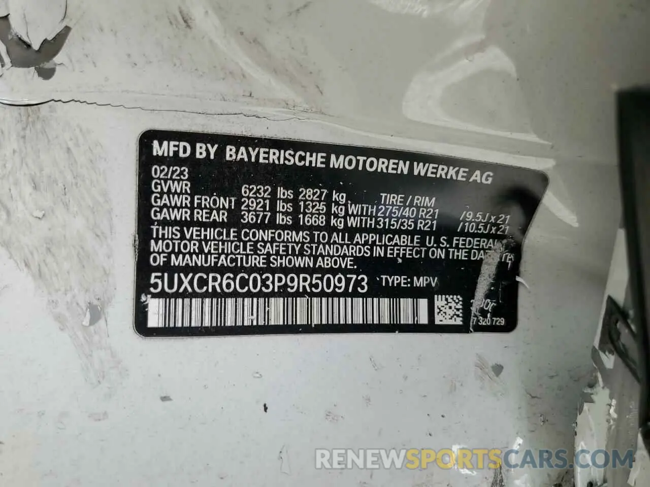 13 Photograph of a damaged car 5UXCR6C03P9R50973 BMW X5 2023