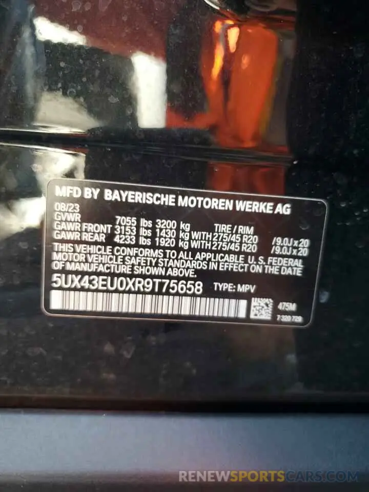 13 Photograph of a damaged car 5UX43EU0XR9T75658 BMW X5 2024