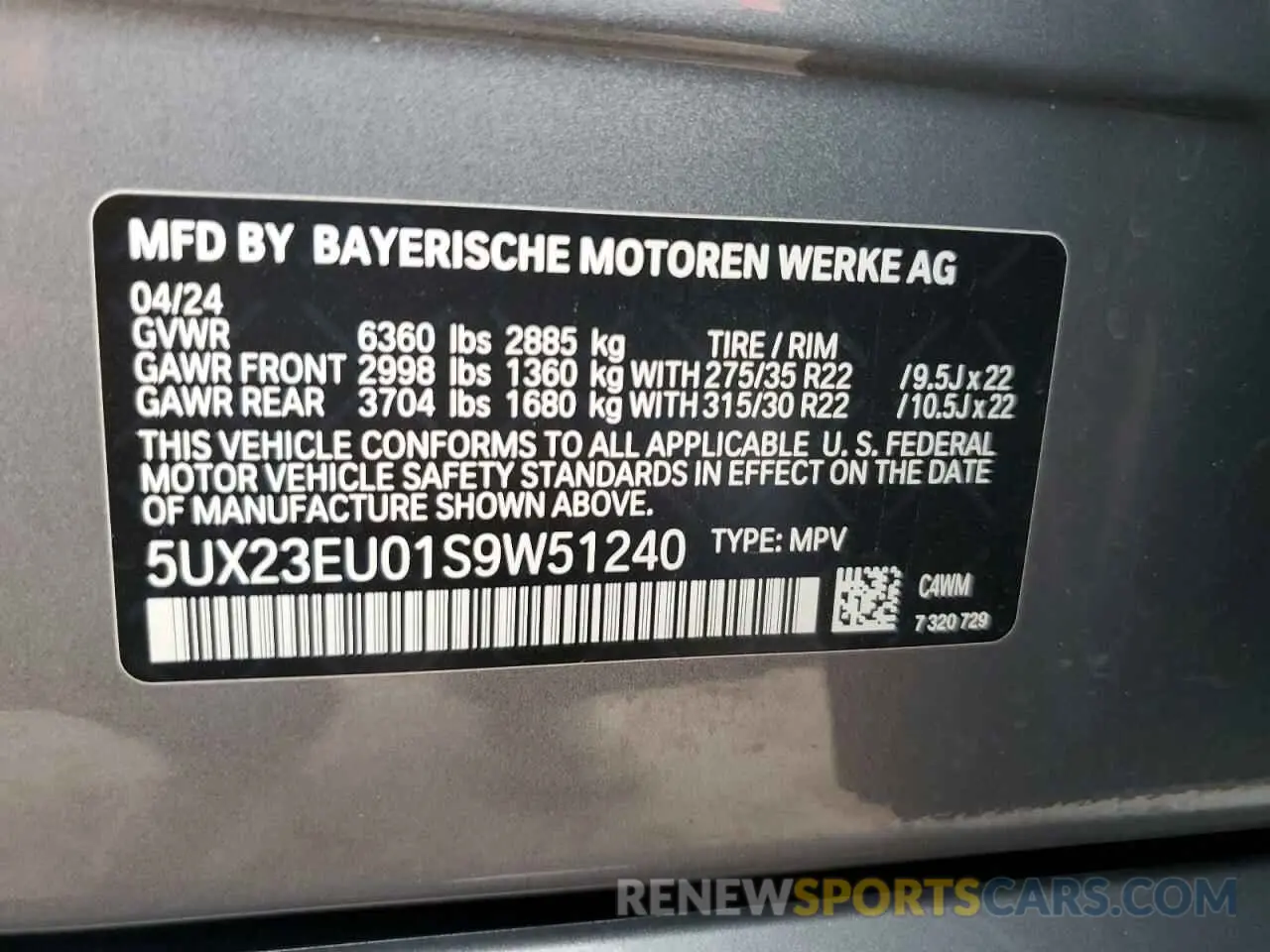 14 Photograph of a damaged car 5UX23EU01S9W51240 BMW X5 2025