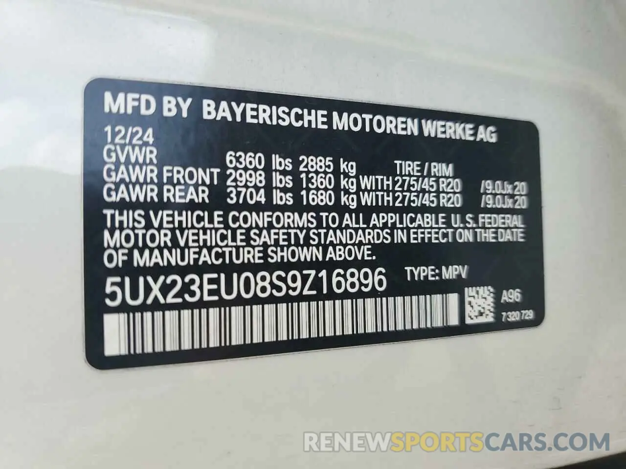 13 Photograph of a damaged car 5UX23EU08S9Z16896 BMW X5 2025