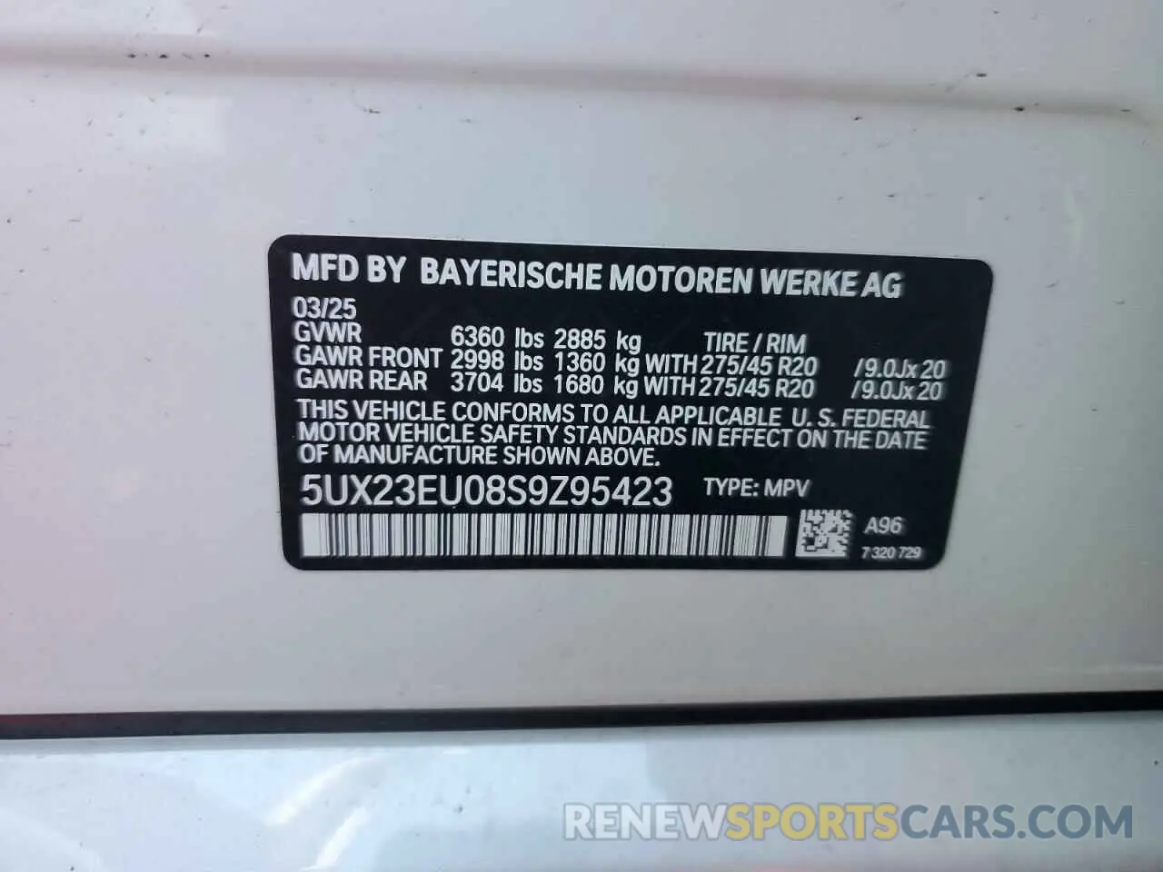 13 Photograph of a damaged car 5UX23EU08S9Z95423 BMW X5 2025