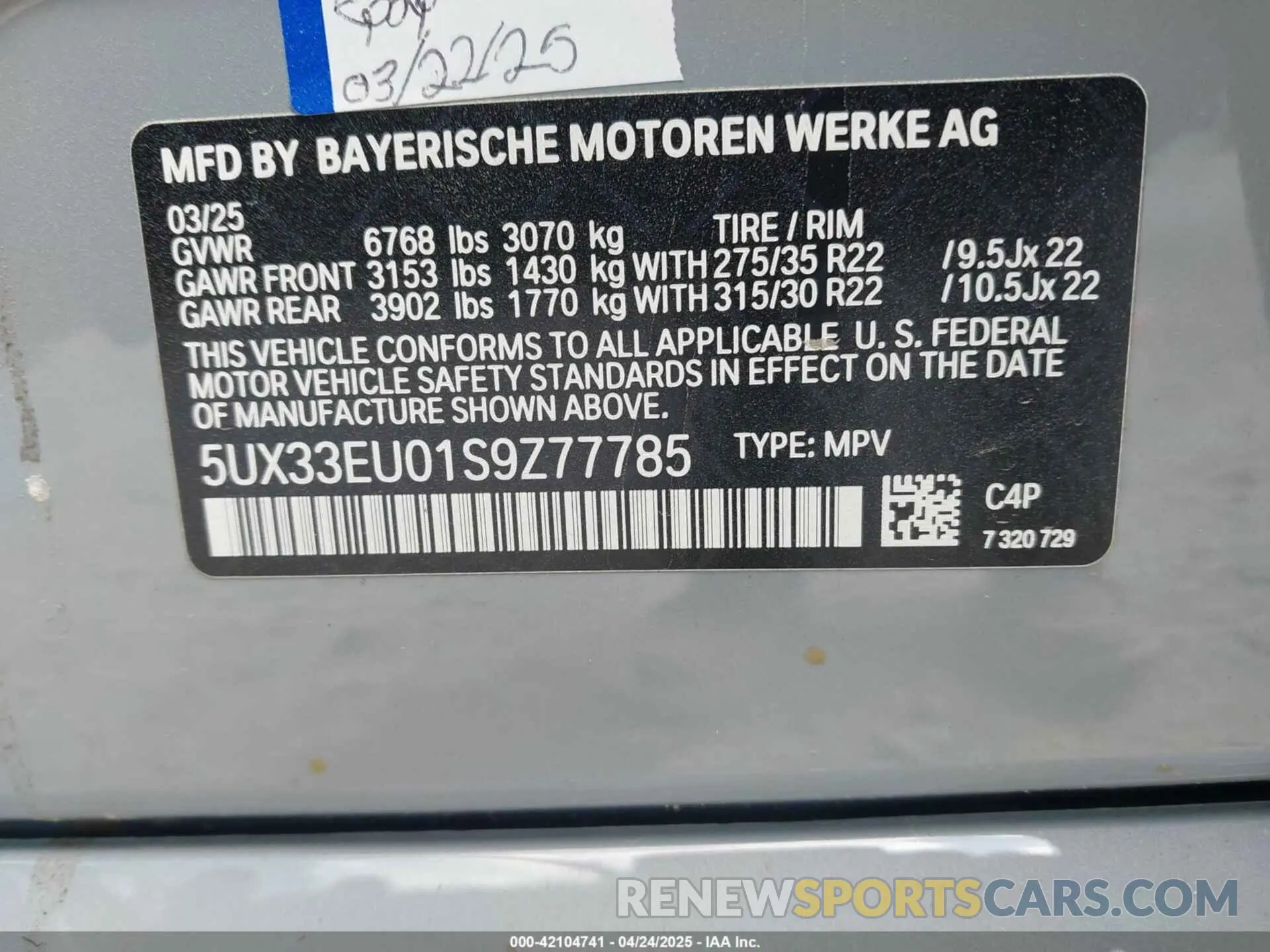 9 Photograph of a damaged car 5UX33EU01S9Z77785 BMW X5 2025