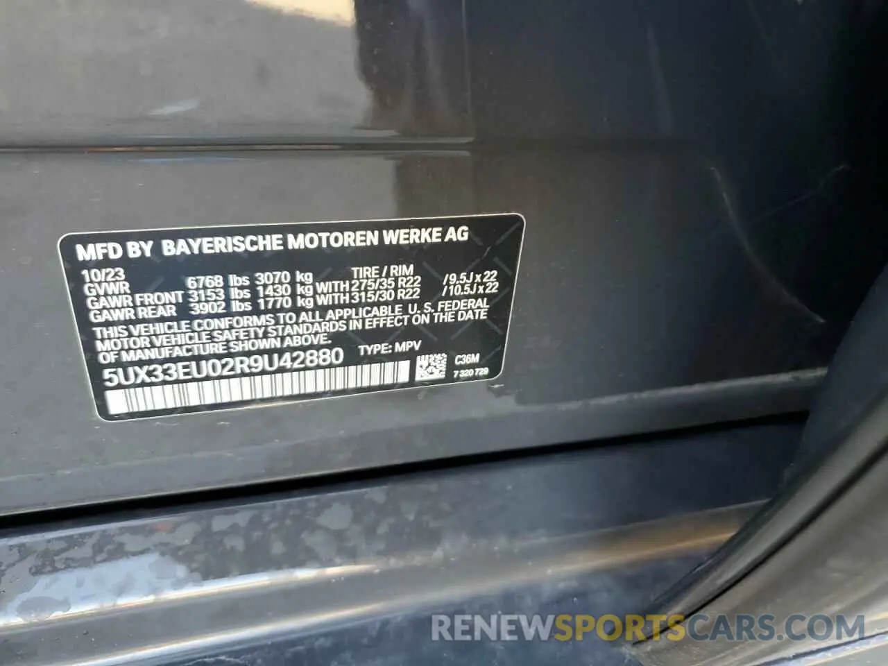 12 Photograph of a damaged car 5UX33EU02R9U42880 BMW X5 M60I 2024