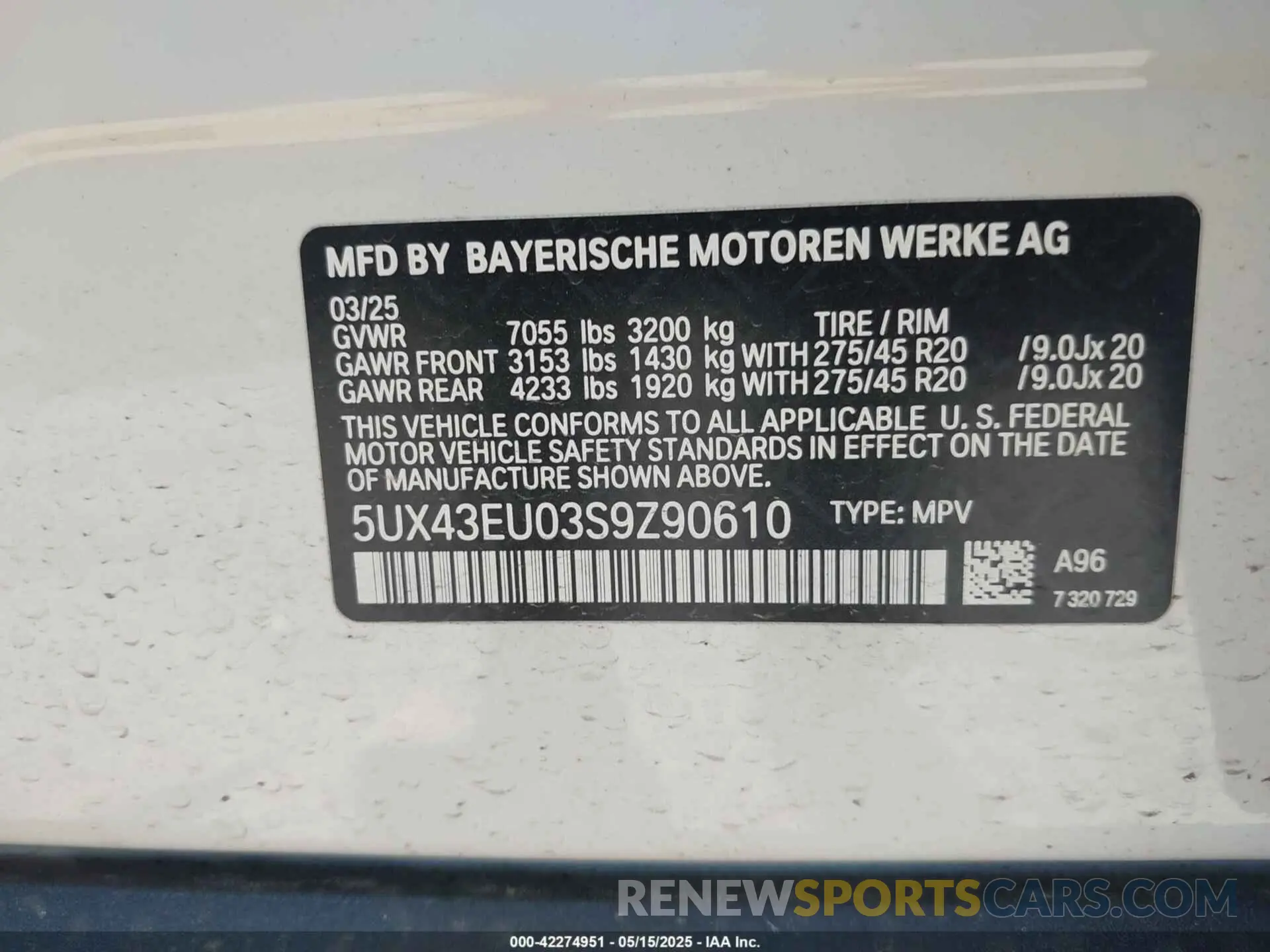 9 Photograph of a damaged car 5UX43EU03S9Z90610 BMW X5 PHEV 2025