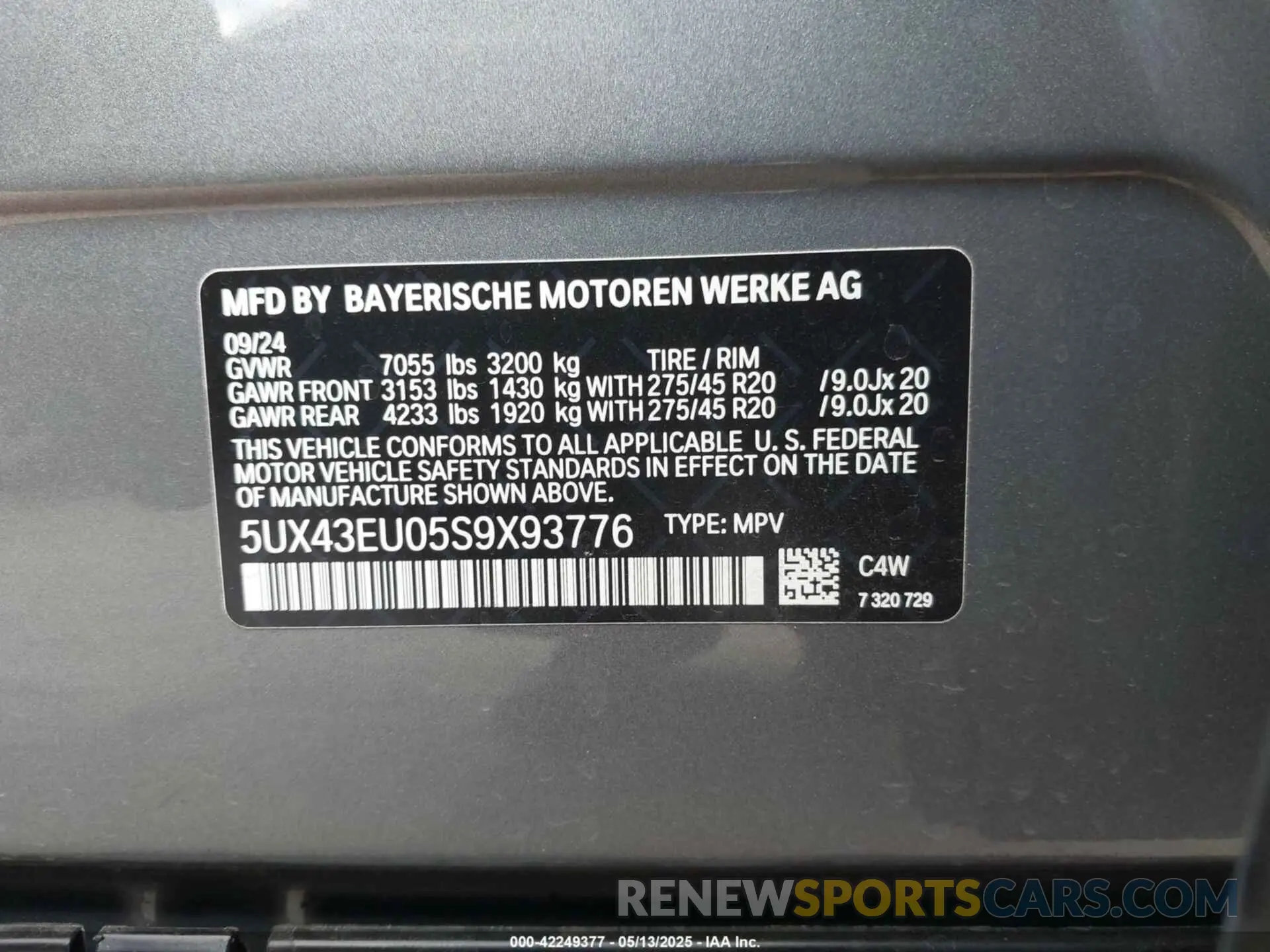 9 Photograph of a damaged car 5UX43EU05S9X93776 BMW X5 PHEV 2025