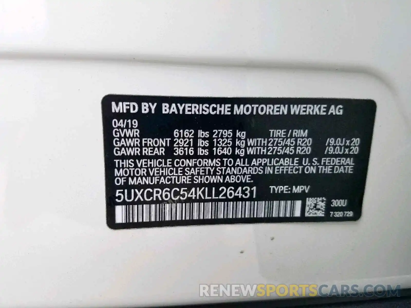 10 Photograph of a damaged car 5UXCR6C54KLL26431 BMW X5 XDRIVE4 2019