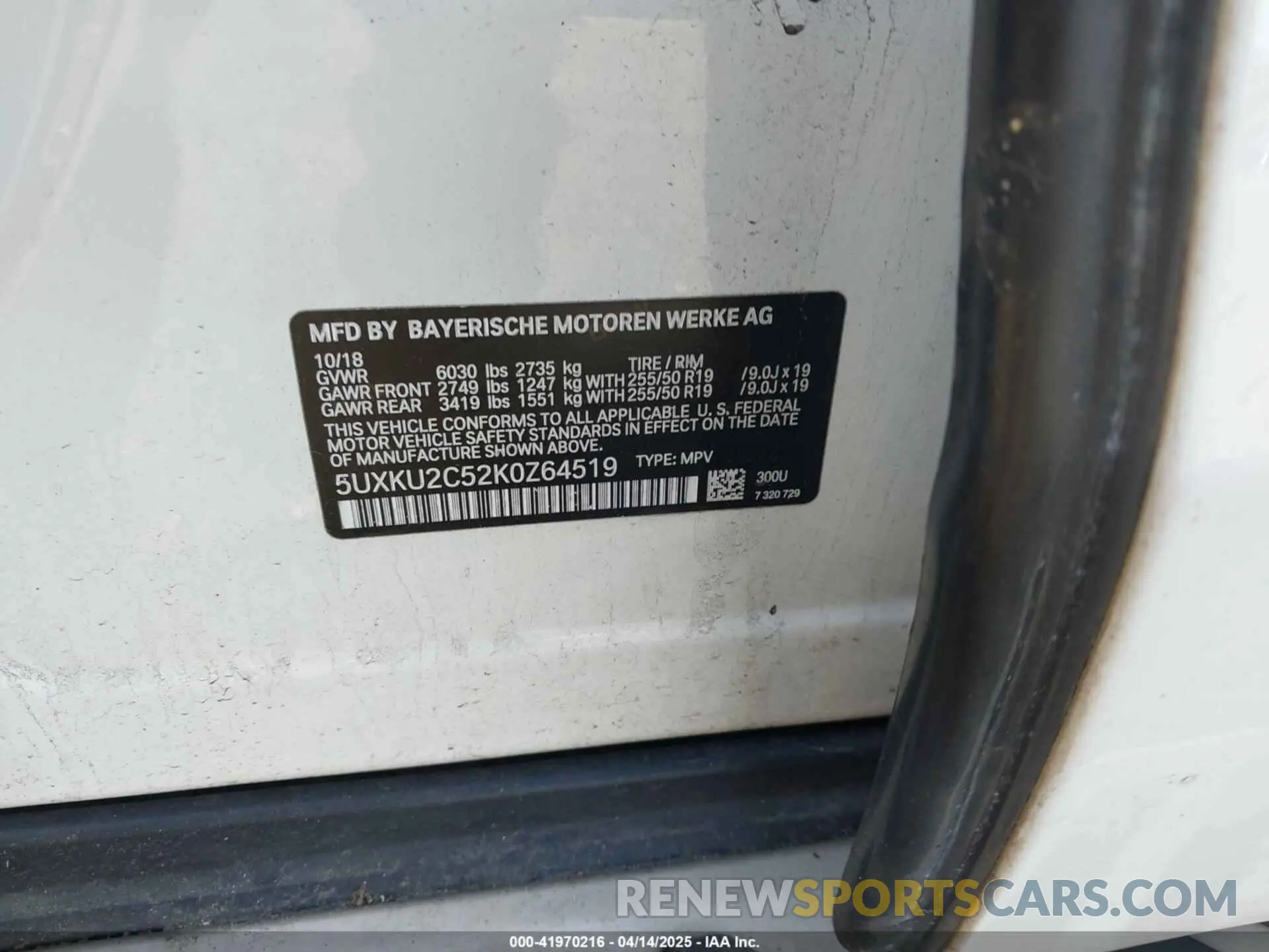9 Photograph of a damaged car 5UXKU2C52K0Z64519 BMW X6 2019