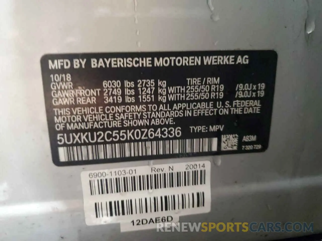 13 Photograph of a damaged car 5UXKU2C55K0Z64336 BMW X6 2019