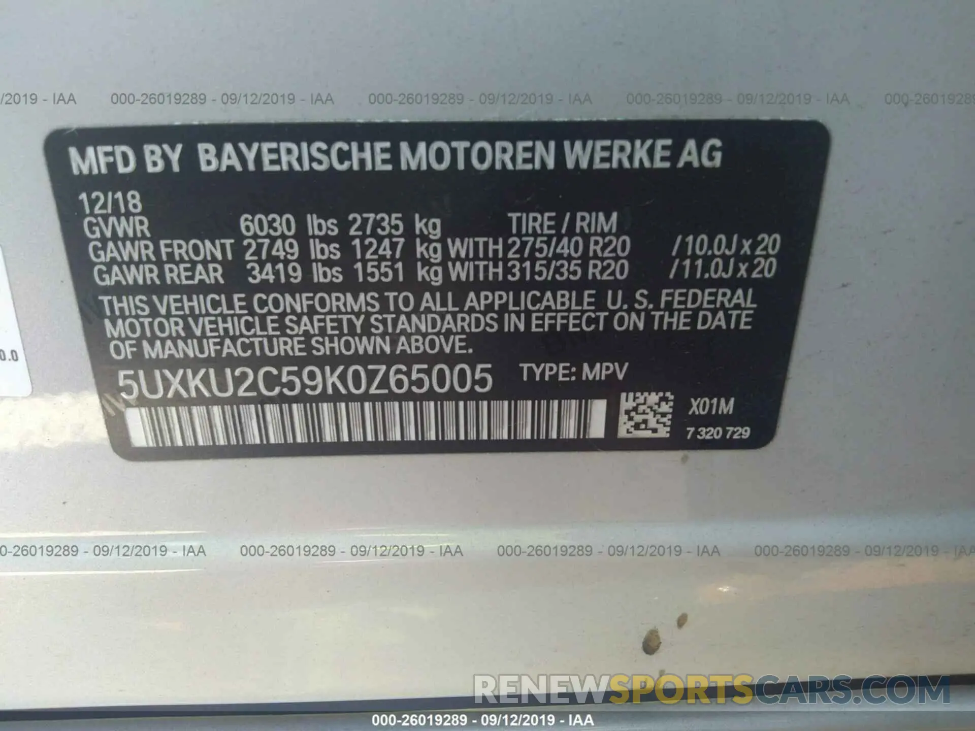9 Photograph of a damaged car 5UXKU2C59K0Z65005 BMW X6 2019