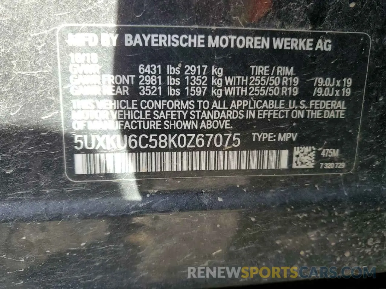 14 Photograph of a damaged car 5UXKU6C58K0Z67075 BMW X6 2019