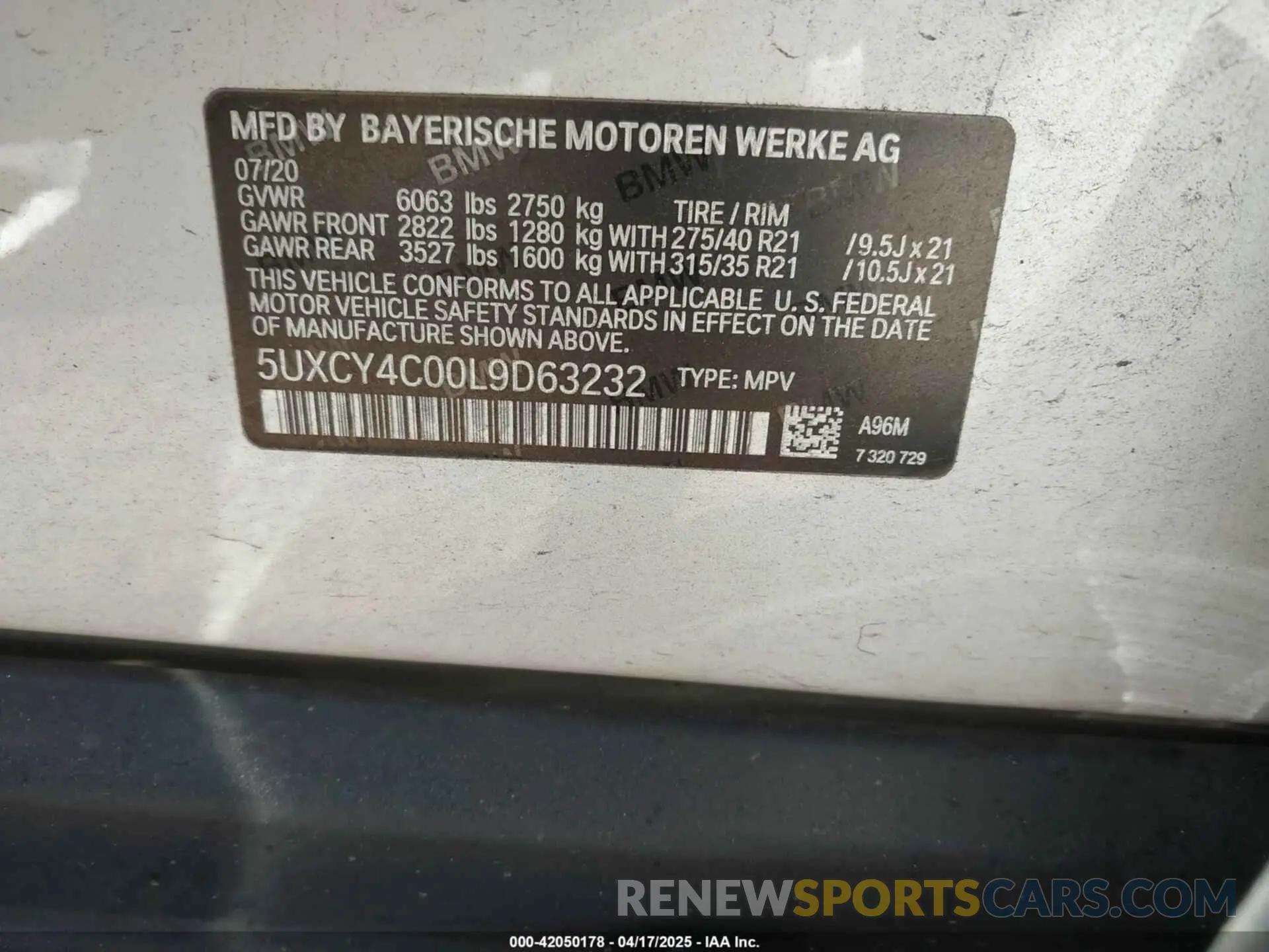 9 Photograph of a damaged car 5UXCY4C00L9D63232 BMW X6 2020