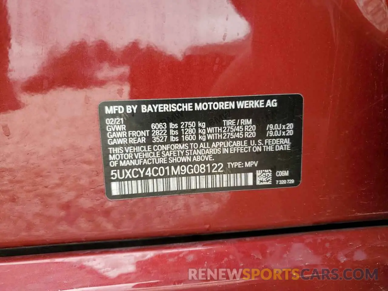 13 Photograph of a damaged car 5UXCY4C01M9G08122 BMW X6 2021