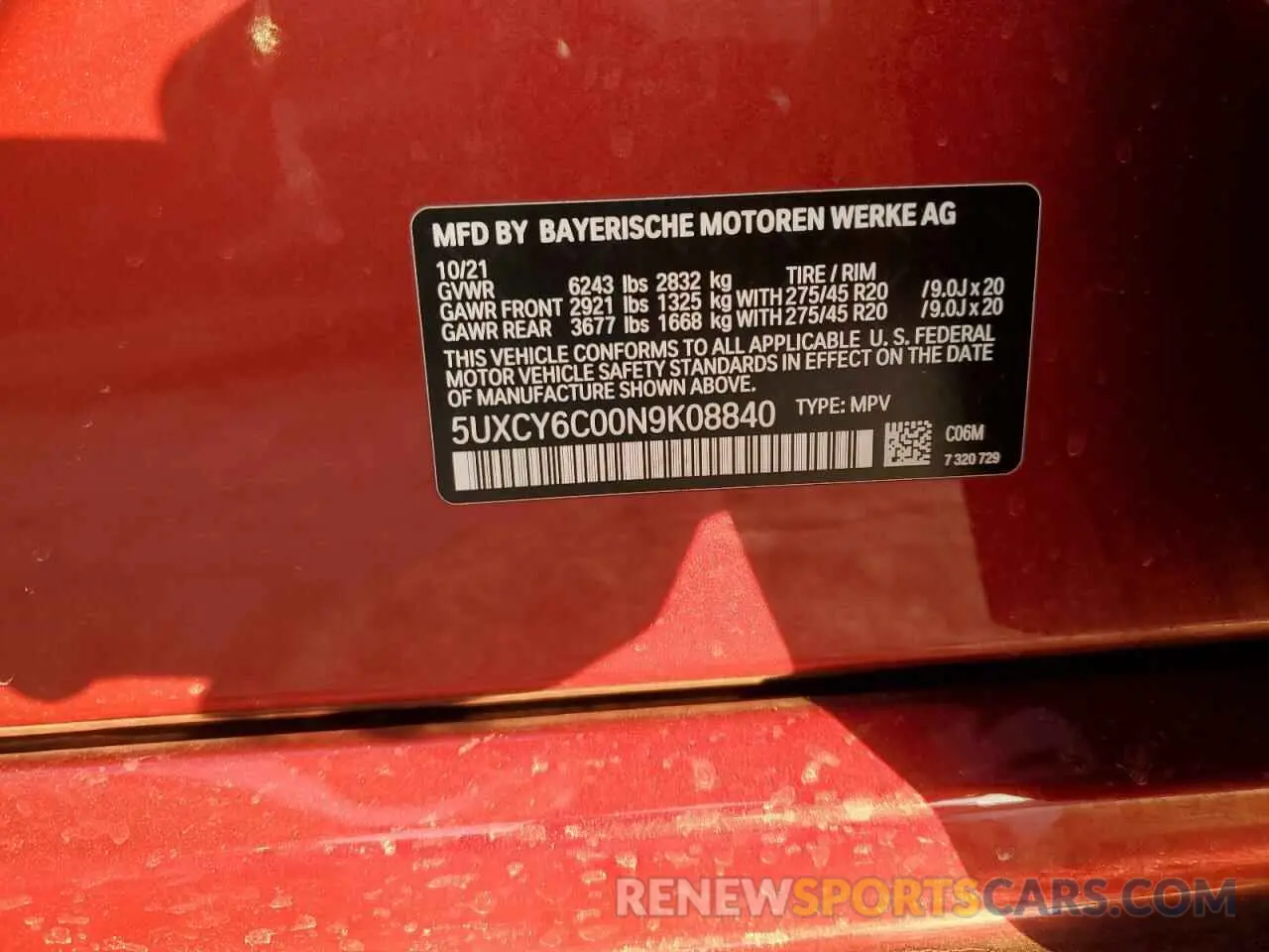 13 Photograph of a damaged car 5UXCY6C00N9K08840 BMW X6 2022