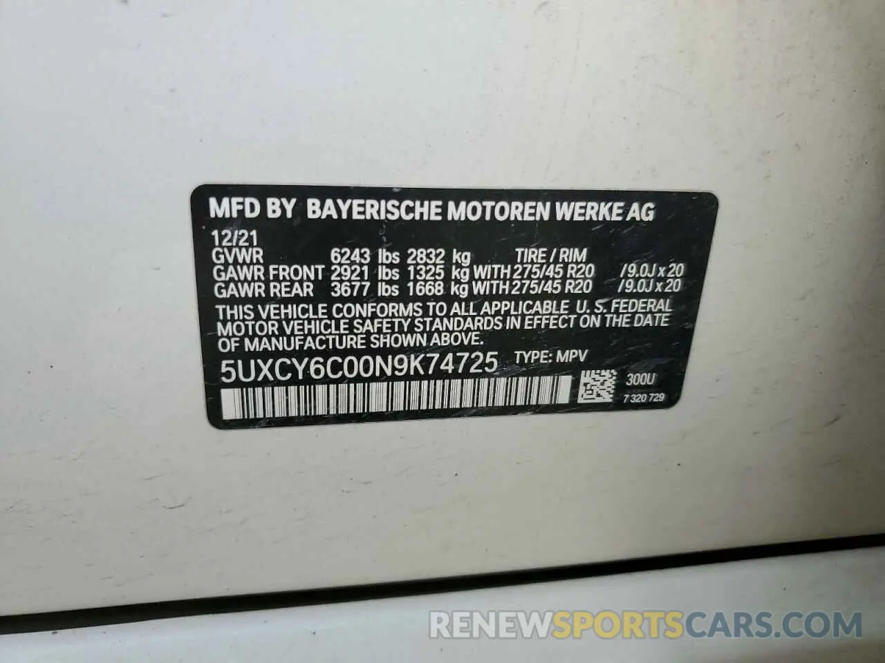 13 Photograph of a damaged car 5UXCY6C00N9K74725 BMW X6 2022