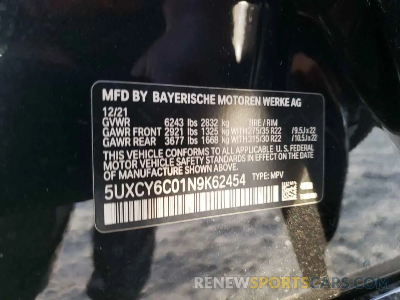 13 Photograph of a damaged car 5UXCY6C01N9K62454 BMW X6 2022