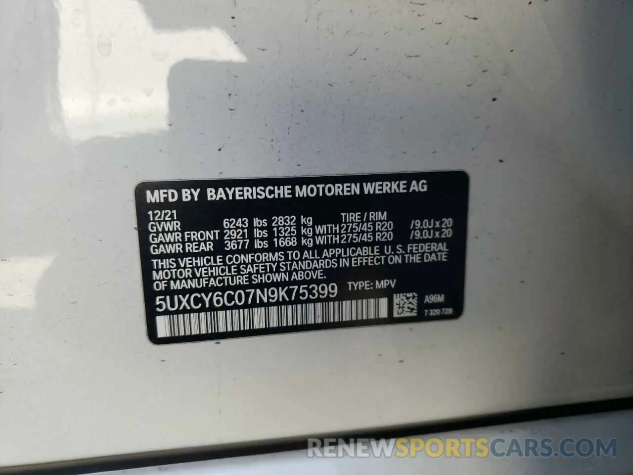12 Photograph of a damaged car 5UXCY6C07N9K75399 BMW X6 2022