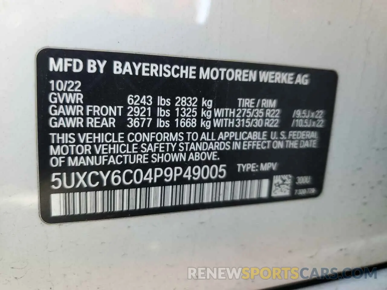 14 Photograph of a damaged car 5UXCY6C04P9P49005 BMW X6 2023