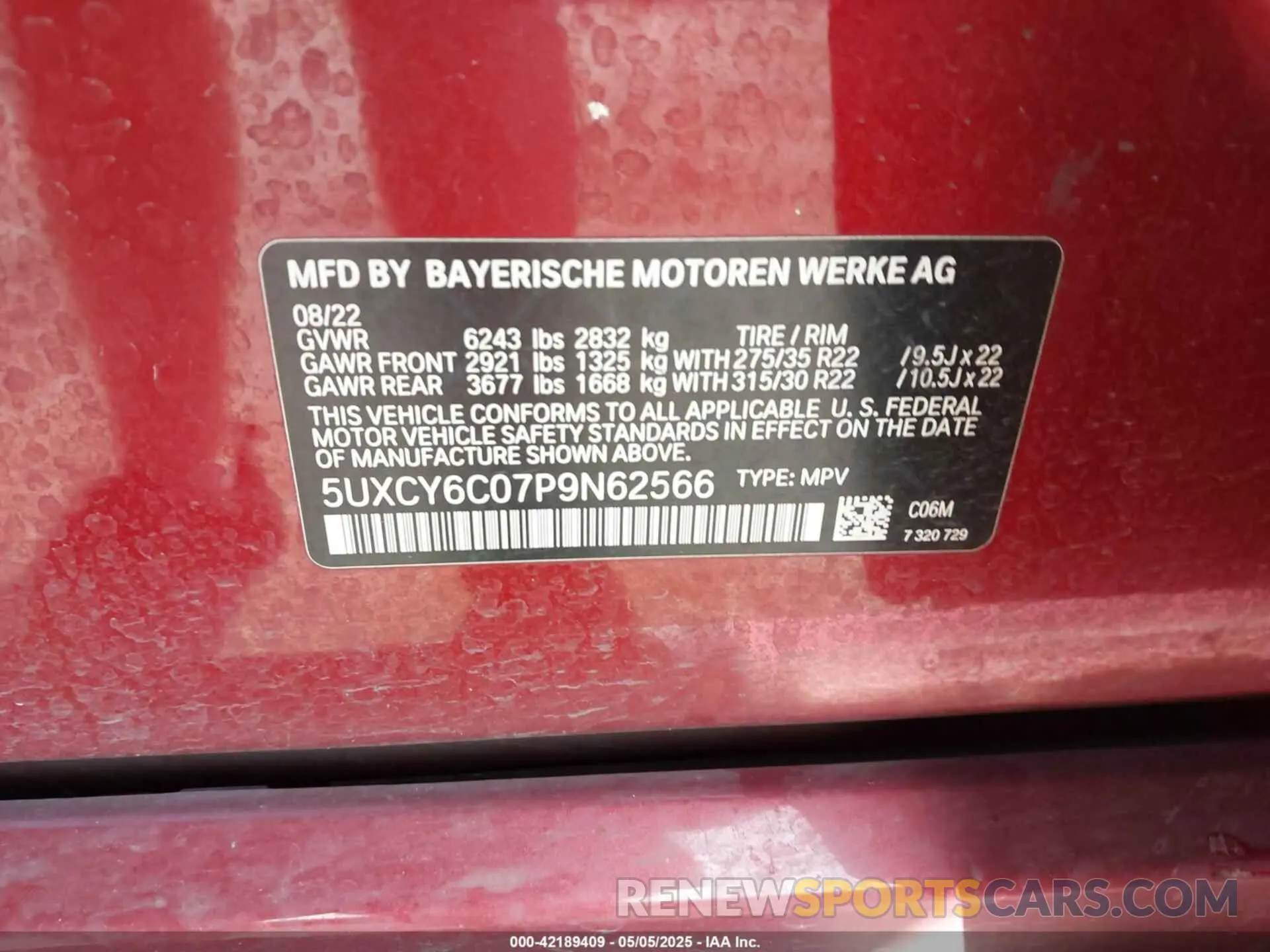 9 Photograph of a damaged car 5UXCY6C07P9N62566 BMW X6 2023