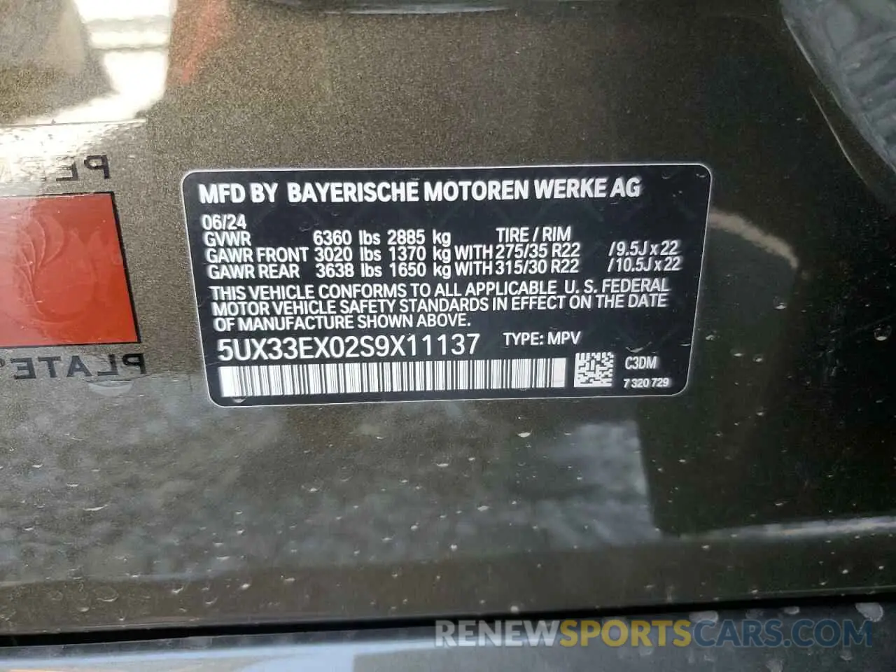 13 Photograph of a damaged car 5UX33EX02S9X11137 BMW X6 2025