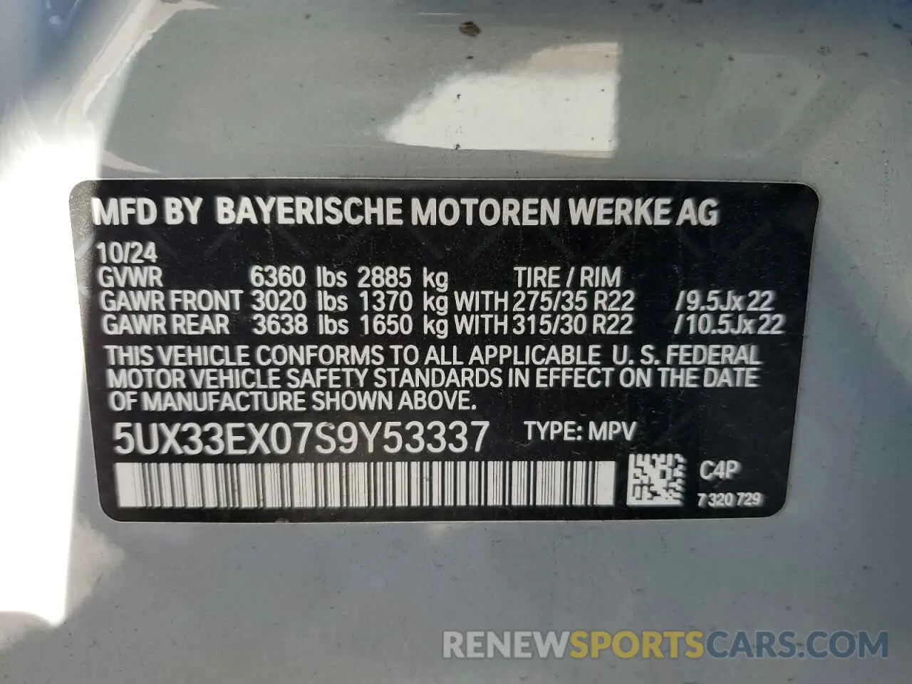 13 Photograph of a damaged car 5UX33EX07S9Y53337 BMW X6 2025
