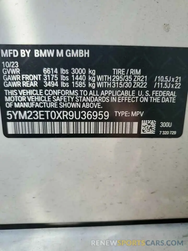 13 Photograph of a damaged car 5YM23ET0XR9U36959 BMW X6 M COMPE 2024
