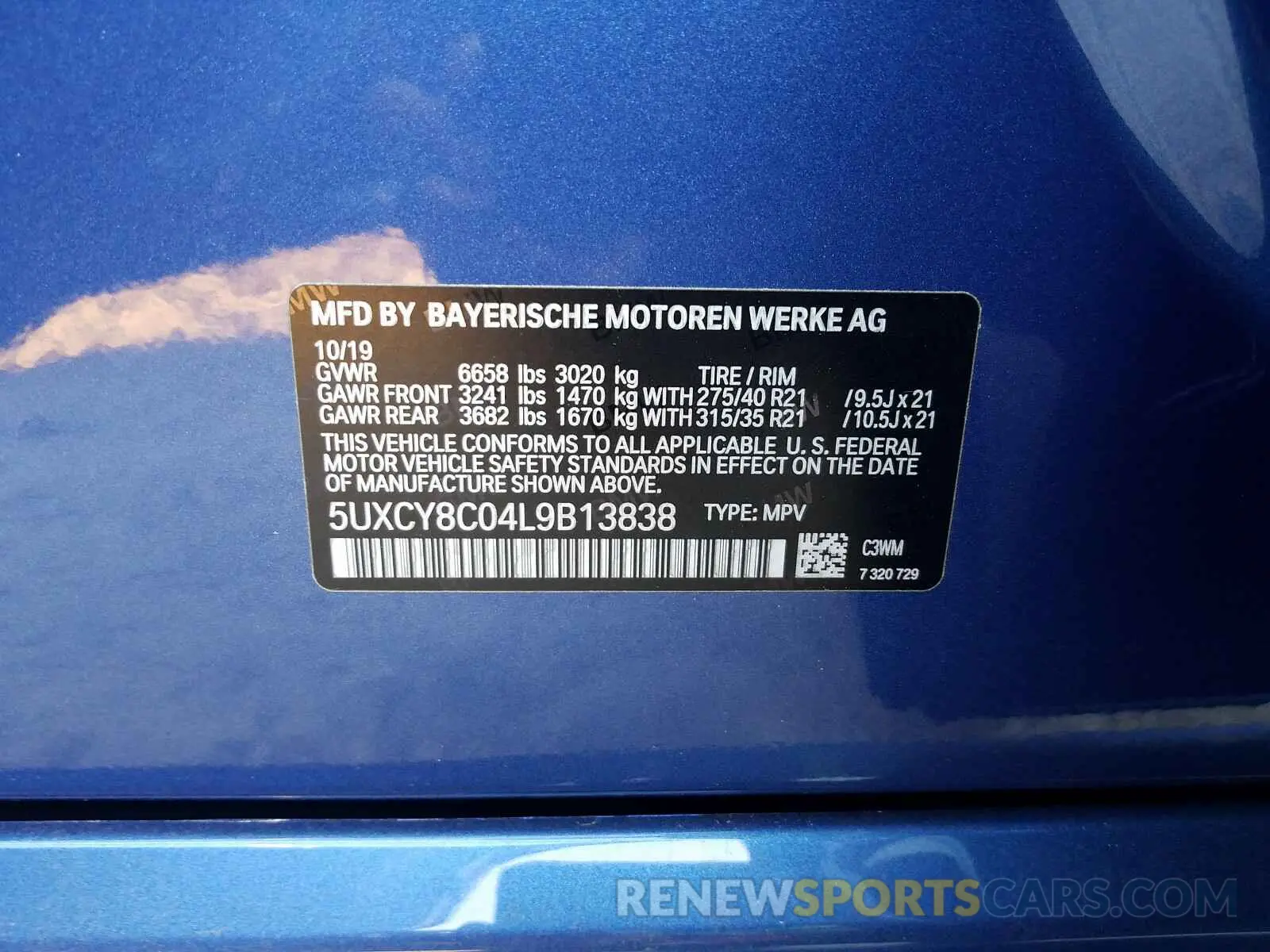 10 Photograph of a damaged car 5UXCY8C04L9B13838 BMW X6 M50I 2020