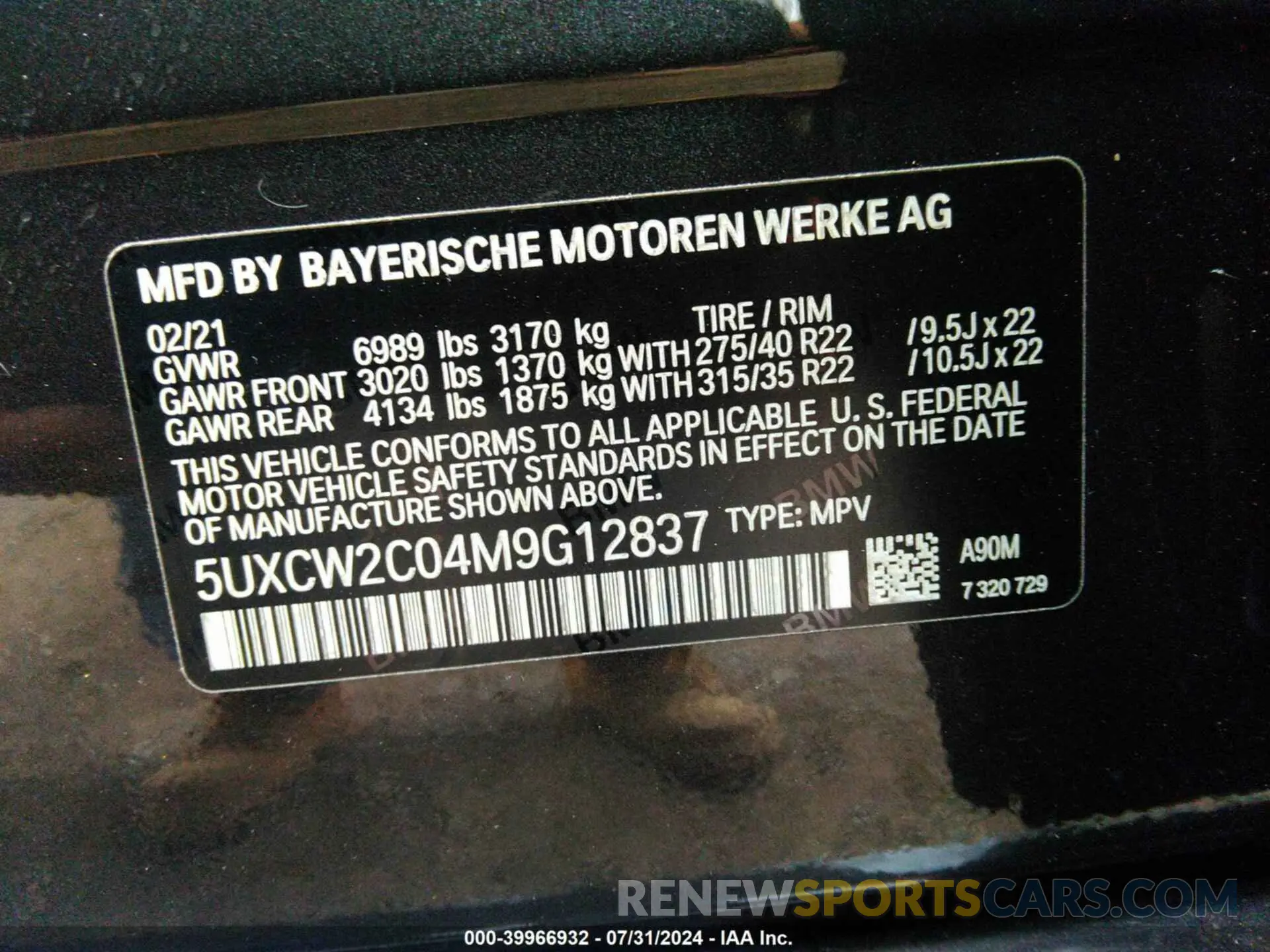 9 Photograph of a damaged car 5UXCW2C04M9G12837 BMW X7 2021