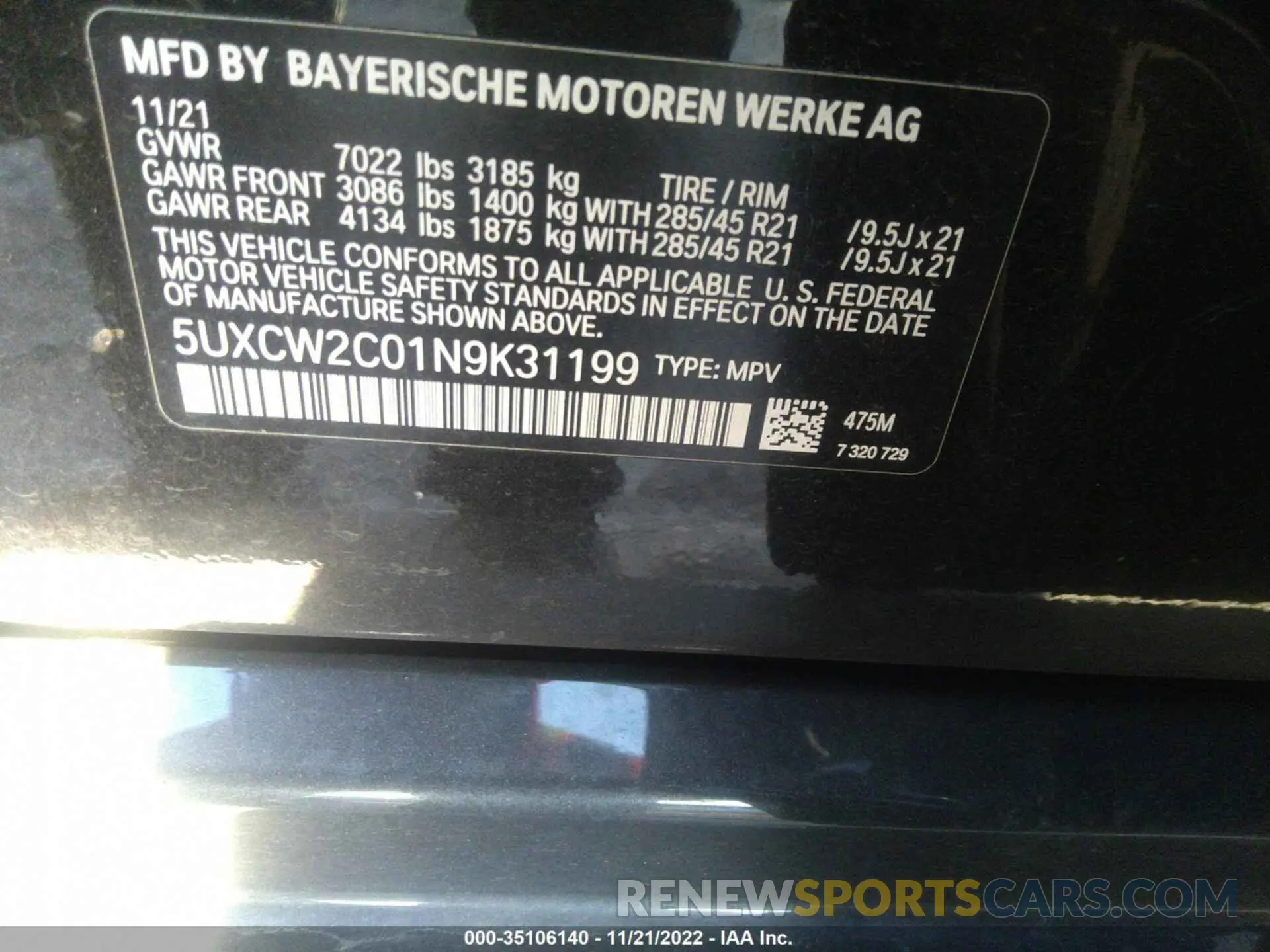 9 Photograph of a damaged car 5UXCW2C01N9K31199 BMW X7 2022