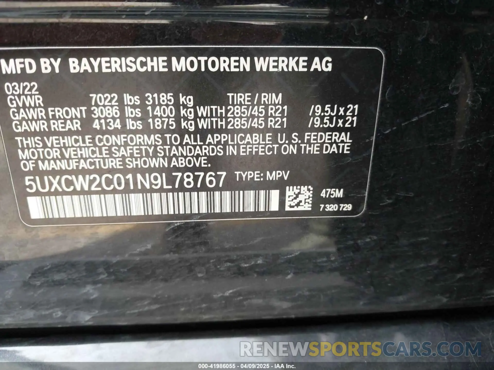 9 Photograph of a damaged car 5UXCW2C01N9L78767 BMW X7 2022