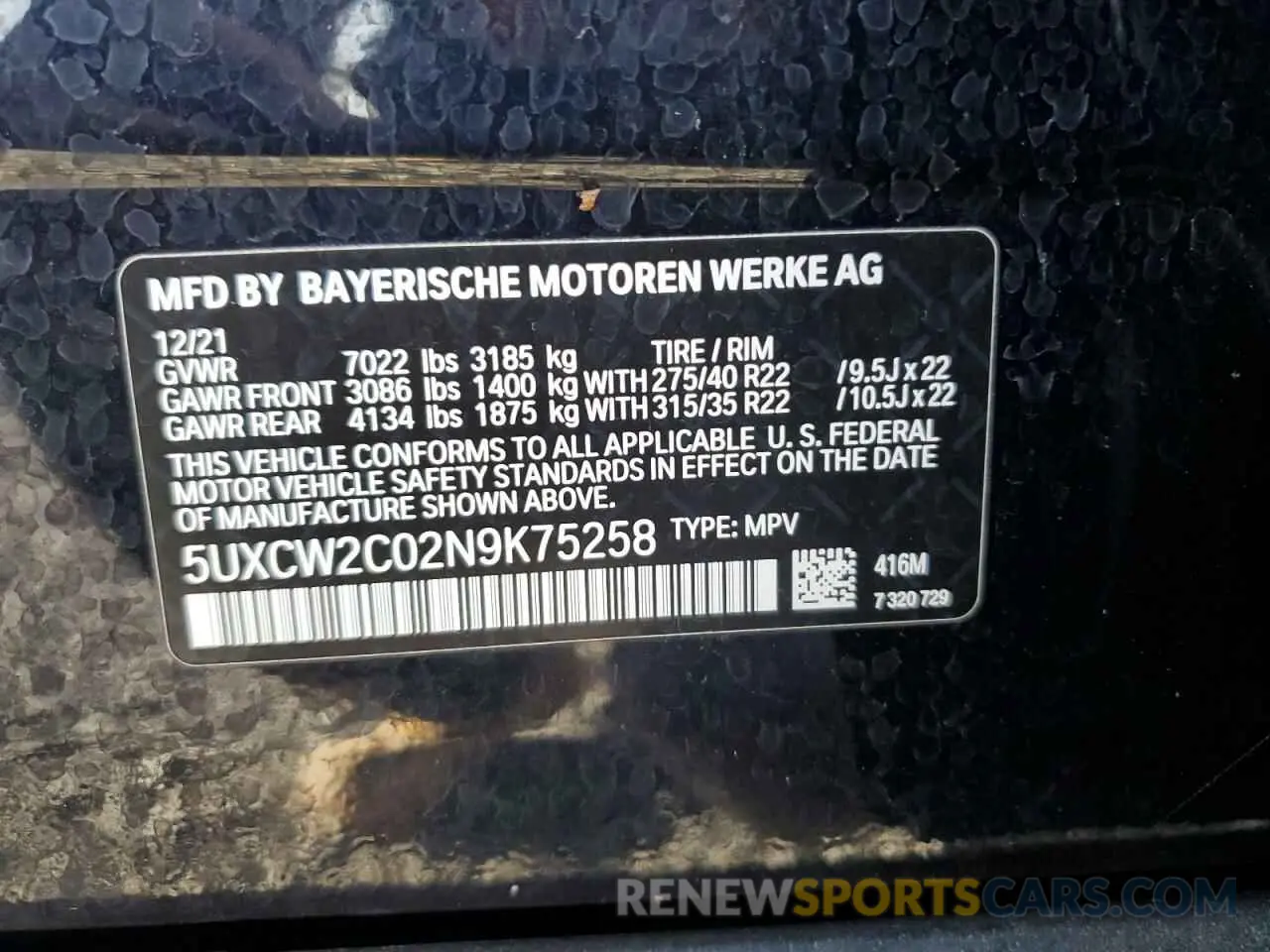 14 Photograph of a damaged car 5UXCW2C02N9K75258 BMW X7 2022