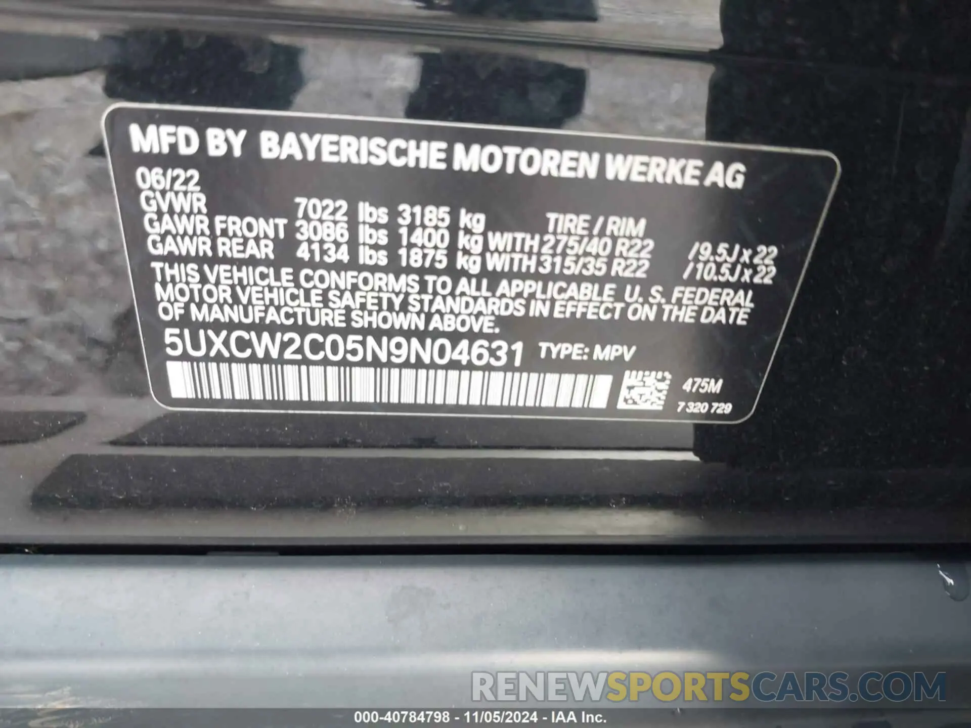 9 Photograph of a damaged car 5UXCW2C05N9N04631 BMW X7 2022