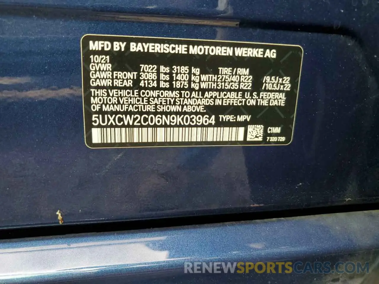 14 Photograph of a damaged car 5UXCW2C06N9K03964 BMW X7 2022