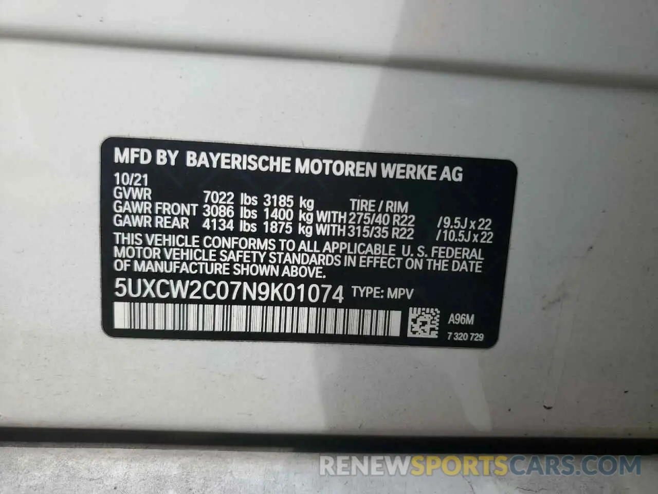 14 Photograph of a damaged car 5UXCW2C07N9K01074 BMW X7 2022