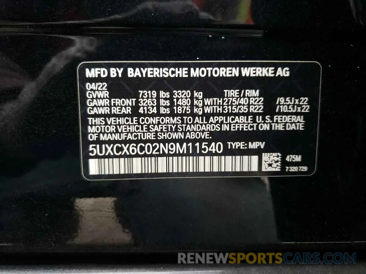 13 Photograph of a damaged car 5UXCX6C02N9M11540 BMW X7 2022