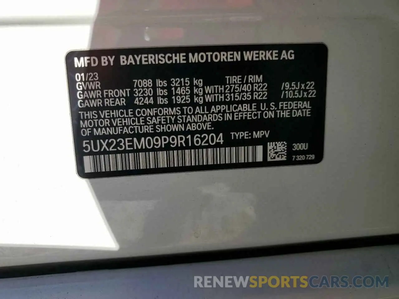 15 Photograph of a damaged car 5UX23EM09P9R16204 BMW X7 2023