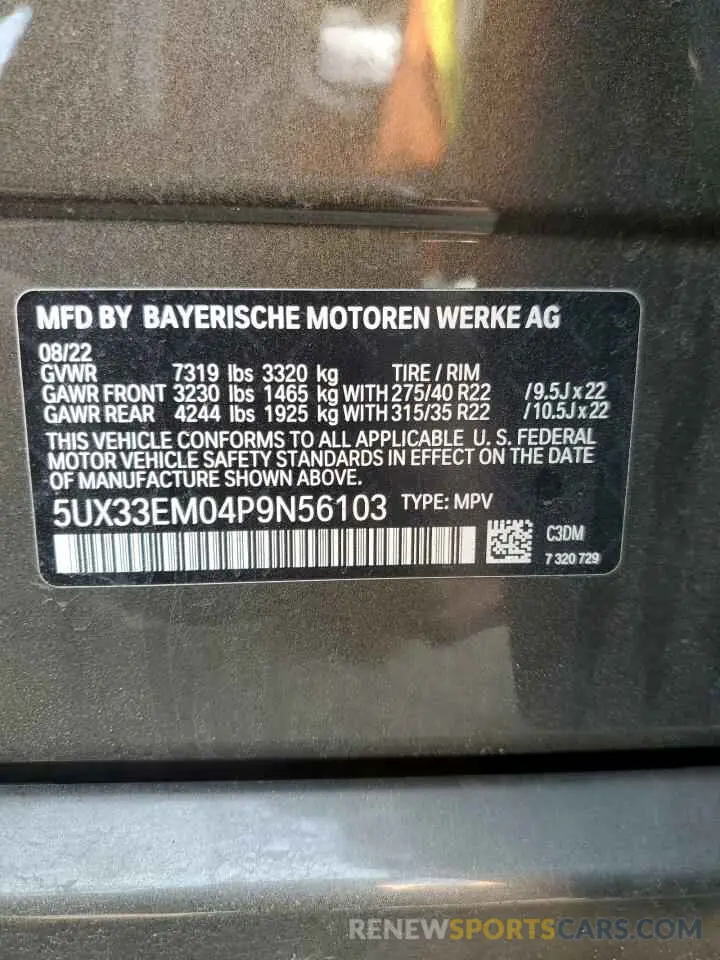 13 Photograph of a damaged car 5UX33EM04P9N56103 BMW X7 M60I 2023